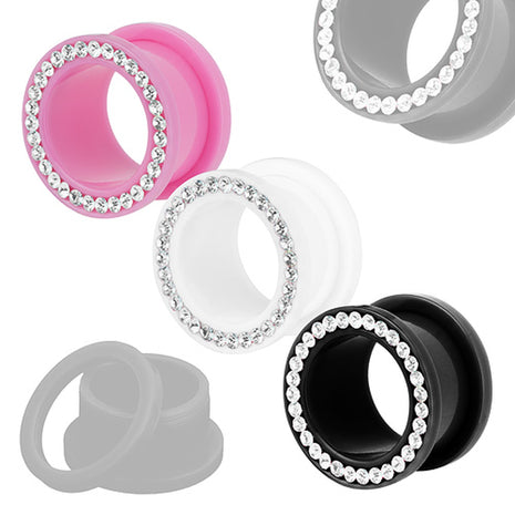 Flesh Ear Tunnel Plastic with Clear Crystals 