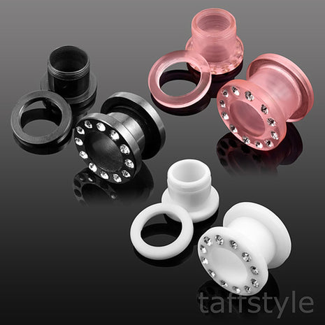 Flesh Ear Screw Tunnel Plastic with Crystal 