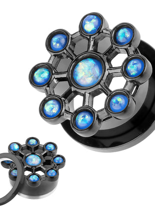 Flesh Ear Tunnel Piercing Ufo Wheel Black with Opal 