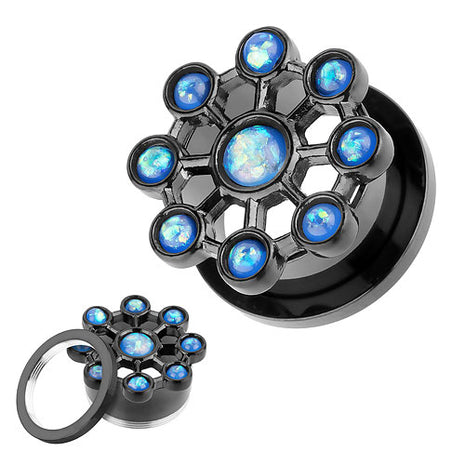 Flesh Ear Tunnel Piercing Ufo Wheel Black with Opal 