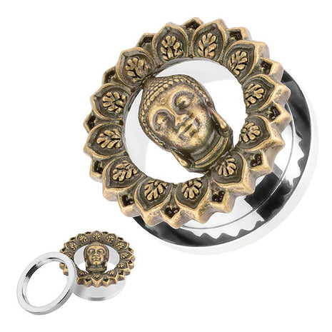 Flesh Ohr Tunnel Piercing Edelstahl mit Buddha Kopf