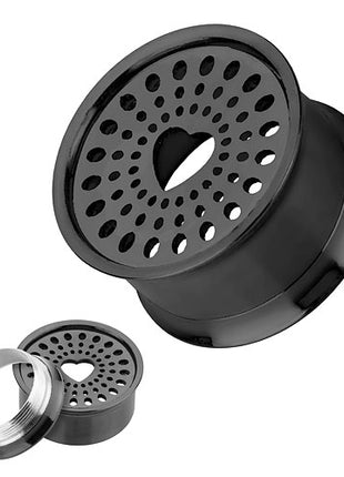 Flesh Ear Tunnel Plug Heart Perforated Stainless Steel Black 