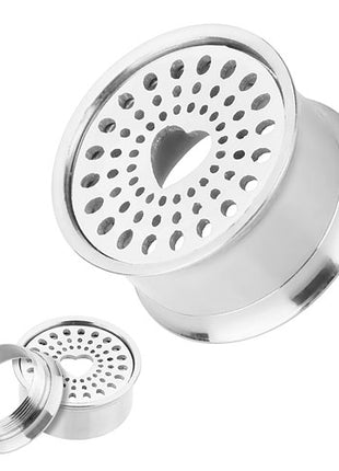 Flesh Ear Tunnel Plug Heart Perforated Stainless Steel Silver 