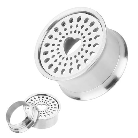 Flesh Ear Tunnel Plug Heart Perforated Stainless Steel Silver 