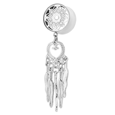 Flesh Ear Tunnel with Dreamcatcher Feather Pendant Heart 