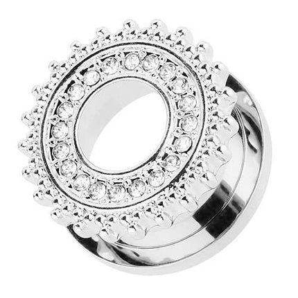 Flesh Ohr Tunnel Piercing Tribal Sonne mit Kristallen