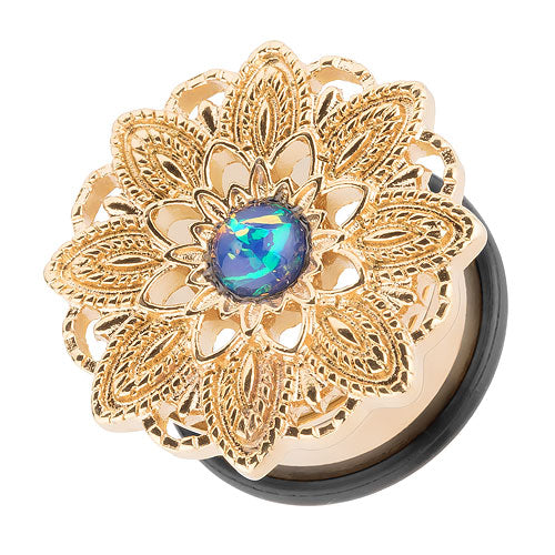 Flesh Tunnel Plug Piercing Edelstahl Mandala Blume mit Opal