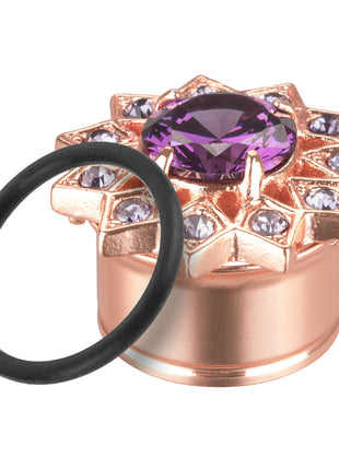 Flesh Ear Tunnel Plug Stainless Steel Star with Large Crystal Rose Gold IP 