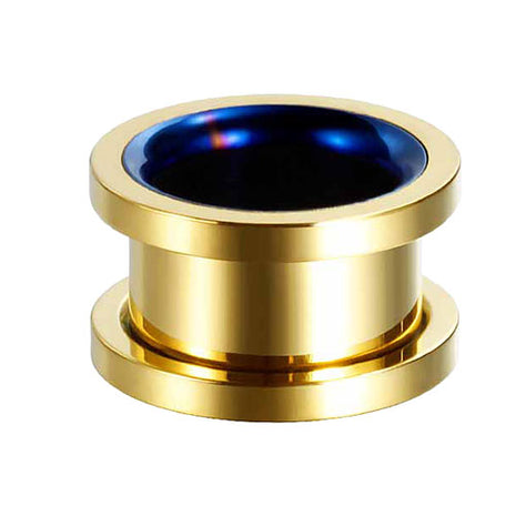 Flesh ear tunnel two-tone gold with blue and screw cap 