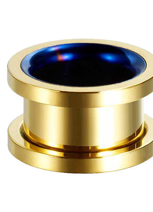 Flesh ear tunnel two-tone gold with blue and screw cap 