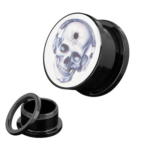 Flesh Schraub Plug Motiv Totenkopf mit Kopfhörer