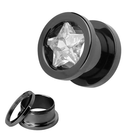 Flesh Ohr Tunnel Schwarz Zirkonia Stern Clear