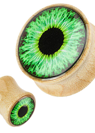 Flesh Maple Wood Ear Plug Green Eye 