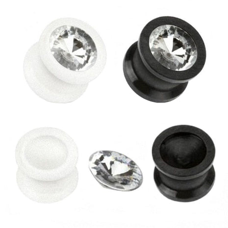 Silicone Flesh Ear Plug Double Flared with Crystal 