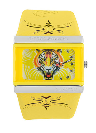 Carlton Tattoo Style Silikon Armbanduhr Tiger Gelb