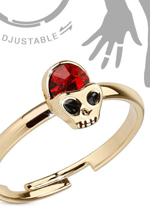 Zehenring & Fingerring verstellbar Gold plattiert Totenkopf und roten Kristall