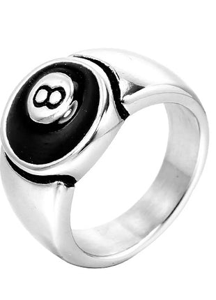 8 Ball Rocker Biker Ring Eight Ball Edelstahl Massiv Schwarze Kugel