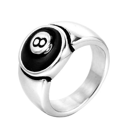 8 Ball Rocker Biker Ring Eight Ball Edelstahl Massiv Schwarze Kugel