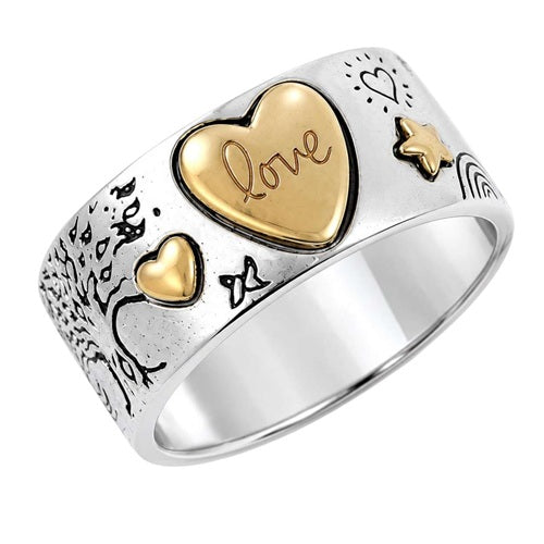 Damen Ring Edelstahl Herz Lebensbaum Pferd Statementring Silber Gold