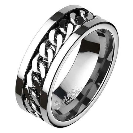 Biker Rocker Ring Edelstahl Silber Ketten Style Spinning
