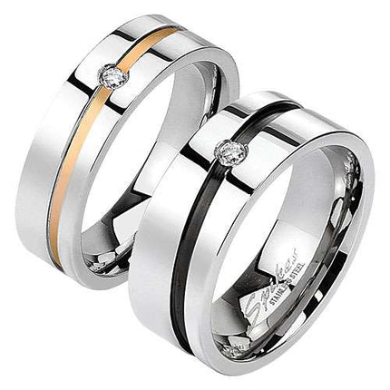 Partnerring Verlobungsringe Diagonale Streifen mit Kristall