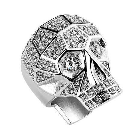 Biker Ring XXL Totenkopf Edelstahl mit Kristallen