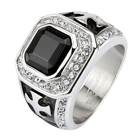 Herren Biker Ring Keltenkreuz schwarzer Kristall Quadrat