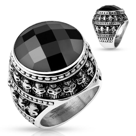 Men's Biker Ring Skull Pattern Skull Black Crystal 