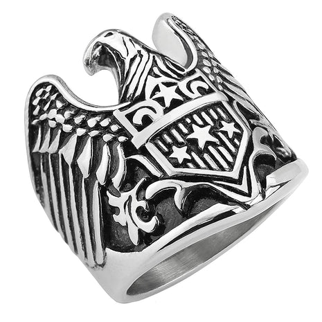 Men's Biker Ring with Eagle with Star Shield Solid Stainless Steel 