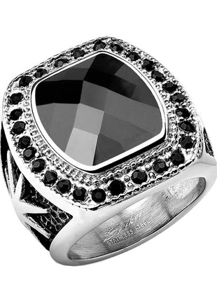 Signet Ring Men's Ring Skull Meteor Star Large Black Crystal 