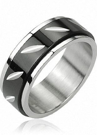 Edelstahl Spinning Ring Tribal Cut Inlay Schwarz