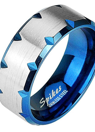 Edelstahl Tribal Cut Band Ring Partnerring Blau