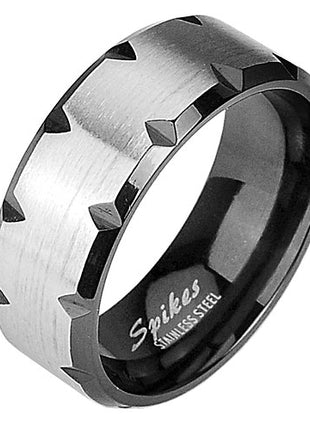 Edelstahl Tribal Cut Band Ring Partnerring Schwarz