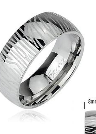 Stainless Steel Band Ring Silver Colors Zebra Style Engraving 