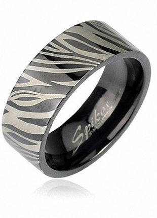 Edelstahl Band Ring Silber Schwarz Zebra Muster