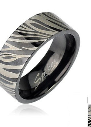 Edelstahl Band Ring Silber Schwarz Zebra Muster