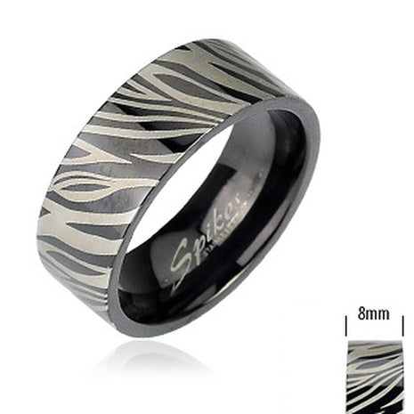 Edelstahl Band Ring Silber Schwarz Zebra Muster