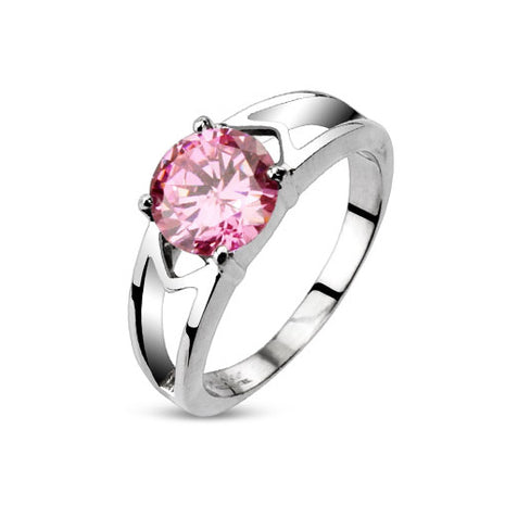 Damen Schmuck Ring poliert mit Zirkonia Kristall Pink