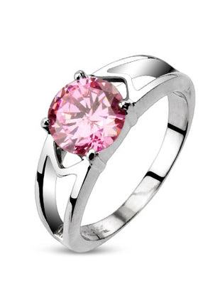 Damen Schmuck Ring poliert mit Zirkonia Kristall Pink