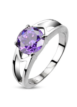 Damen Schmuck Ring poliert mit Zirkonia Kristall Violett