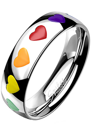 Ring aus Edelstahl bunte Kristall Reihe Regenbogenfarben Damen Herren Fingerring