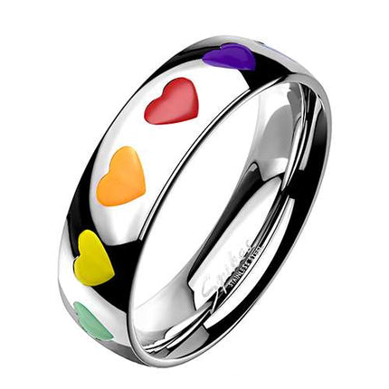 Ring aus Edelstahl bunte Kristall Reihe Regenbogenfarben Damen Herren Fingerring