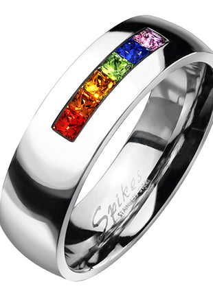 Ring aus Edelstahl bunte Kristall Reihe Regenbogenfarben Damen Herren Fingerring