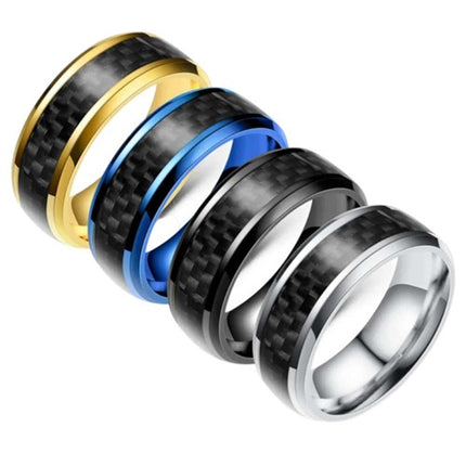 Herren Damen Ring Edelstahl Facettenschliff Carbon Inlay schräge Kanten