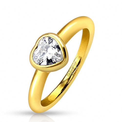 Damen Ring Verlobungsring Herz Kristall Edelstahl Gold überzogen