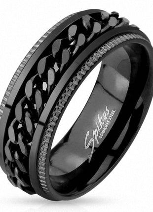 Edelstahl Herren Biker Spinner Ring Ketten Style Schwarz