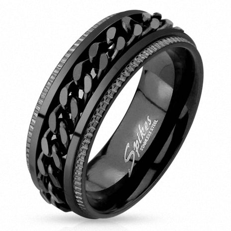 Edelstahl Herren Biker Spinner Ring Ketten Style Schwarz