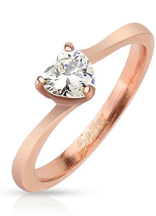 Damen Designer Ring Verlobungsring Rosegold mit Herz Kristall