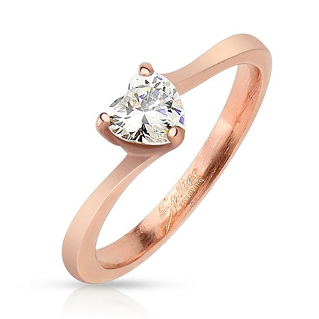 Damen Designer Ring Verlobungsring Rosegold mit Herz Kristall