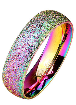 Herren & Damen Ring Partnerring Regenbogen sandgestrahlt Diamantoptik